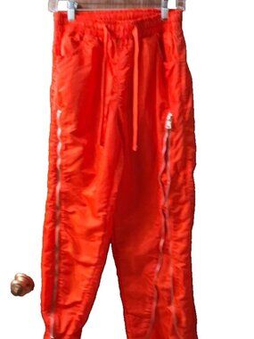 Women's Size S Orange Zipper Drawstring Waist Nylon Parachute  Joggers Pants